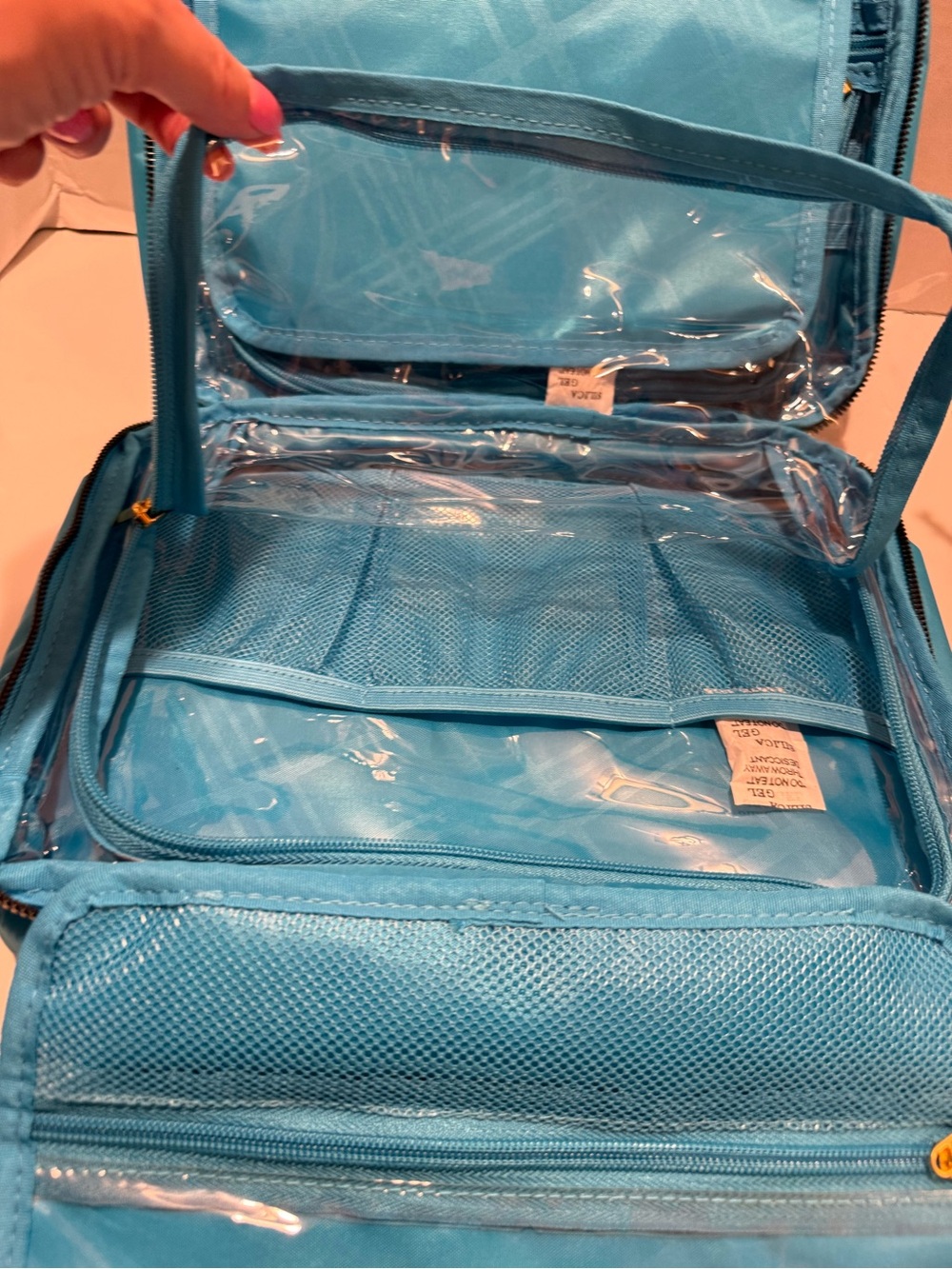 New!! Joy Mangano Turquoise Nylon Cosmetic Case with Gold Hardware - Picture 11 of 16